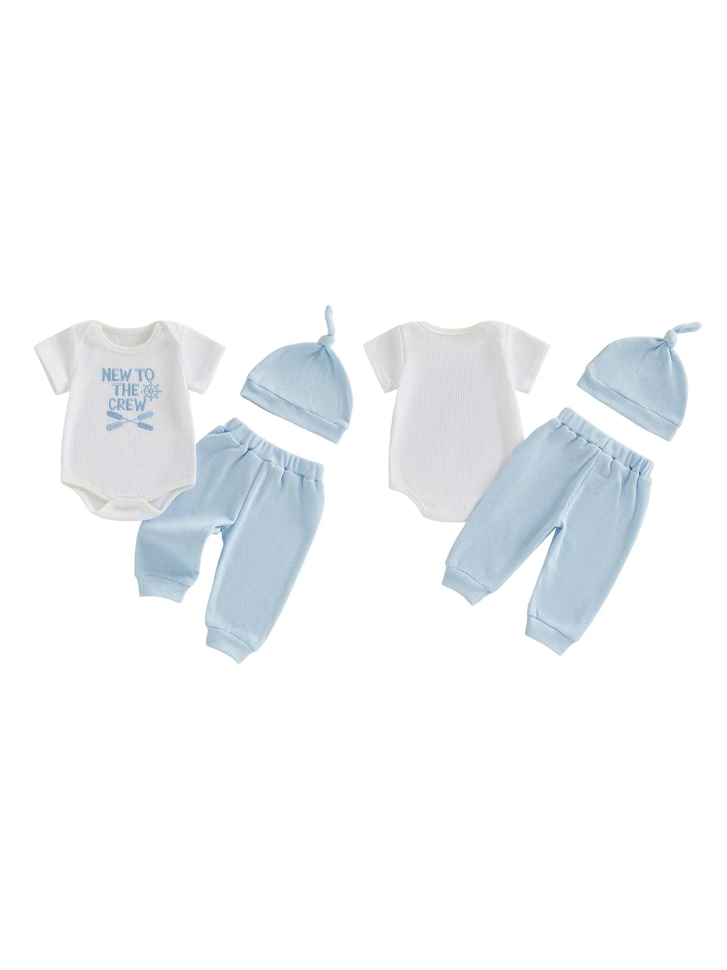 Baby Boys Outfits Letter Embroidery Round Neck Short Sleeve Waffle