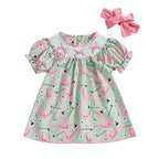 Lioraitiin Toddler Baby Girl Golf Outfit Bow Shirred Short Sleeve
