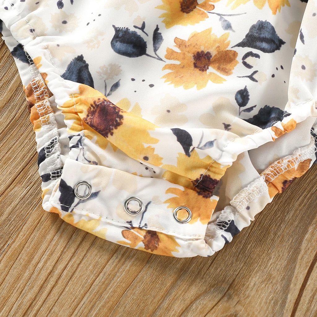 Lioraitiin 0-18M Newborn Baby Girl 2Pcs Fashion Yellow Sunflower
