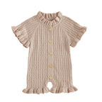 Lioraitiin Newborn Baby Girl Knit Romper Ruffle Trim Short Sleeve