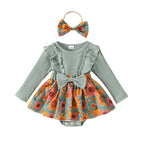 Lioraitiin Baby Girl Outfit, Flower Print Ruffle Trim Long Sleeve