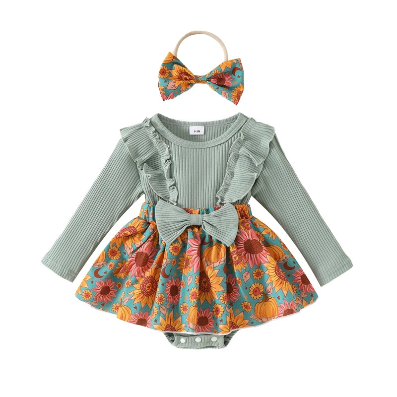 Lioraitiin Baby Girl Outfit, Flower Print Ruffle Trim Long Sleeve