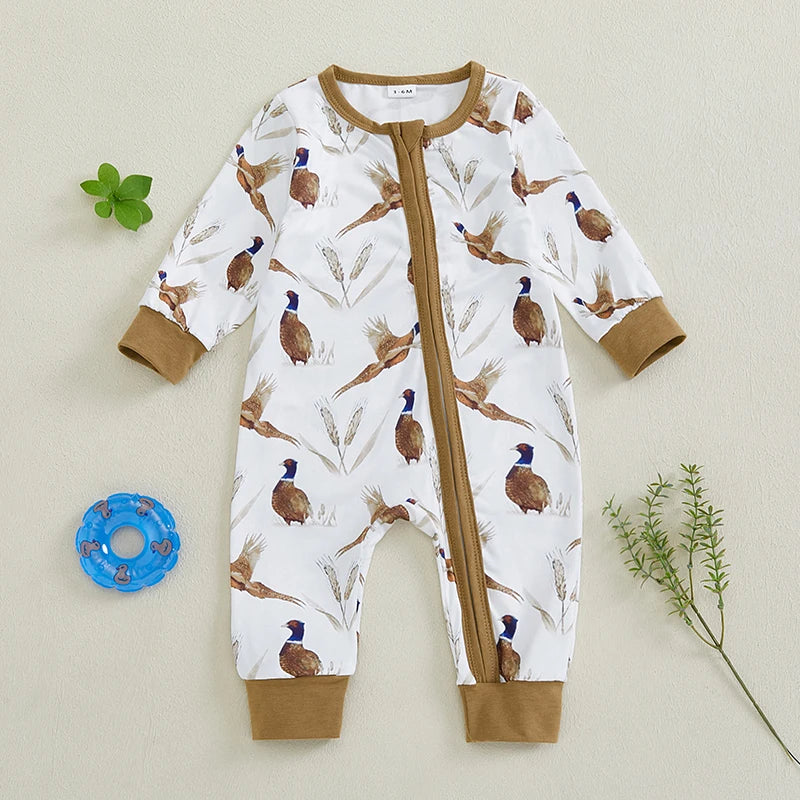 Lioraitiin Newborn Baby Boys Rompers Soft Bird Wheat Ear Pattern