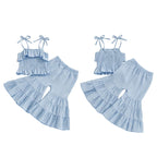 Lioraitiin Toddler Girl Set Sleeveless Smocked Lacing Strap Camisole