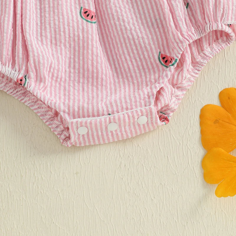 Baby Girl Romper Loose Fit Bow Design Watermelon Print Striped