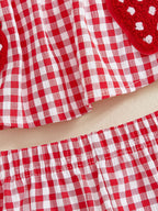 Lioraitiin Toddler Baby Girl Outfit Strawberry Embroidered Plaid Bows