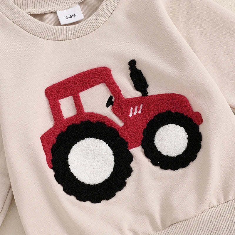 Lioraitiin Toddler Boy Outfits Tractor Embroidery Long Sleeve