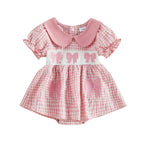 Lioraitiin Baby Girl Plaid Romper Dress Cute Bow Embroidery Smocked