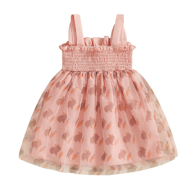 Lioraitiin Toddler Girls Easter Dress Rabbit Carrot Print Sleeveless