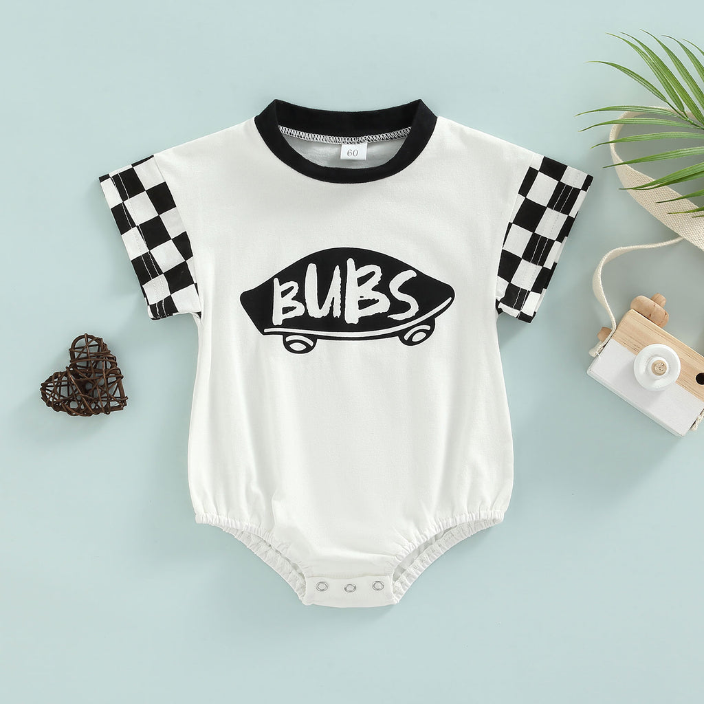 Lioraitiin 0-18M Infant Baby Girl Boy Romper Plaid Short Sleeve Round