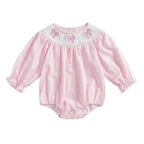 Newborn Baby Girls Cute Romper Bow Embroidery Plaid Long Sleeve
