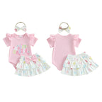 Lioraitiin Baby Girl Easter Outfits Short Sleeve Romper + Tiered