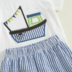 Lioraitiin Toddler Baby Boy Shorts Set Boat Embroidery Short Sleeve