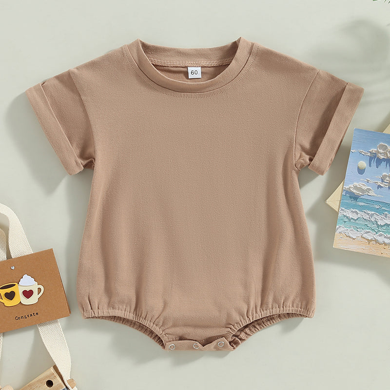 Lioraitiin 0-24M Baby Boys Girls Rompers Solid Short Sleeve O-neck
