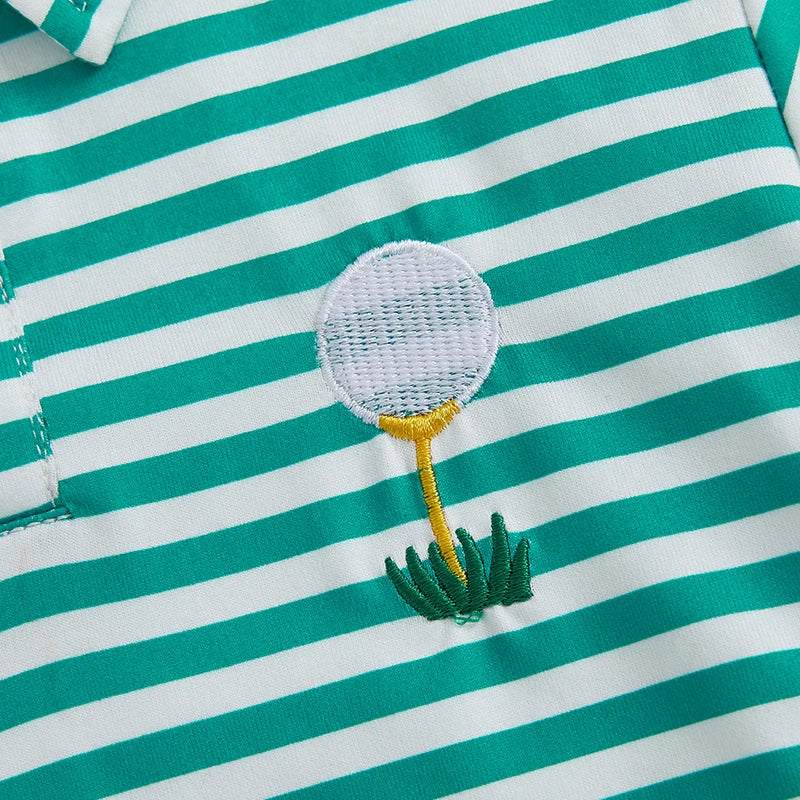 Lioraitiin Baby Boy Romper Short Sleeve Lapel Collar Stripes Print