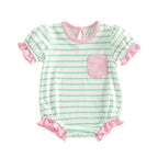 Lioraitiin Baby Girl Striped Romper Ruffle Trim Short Sleeve Crewneck