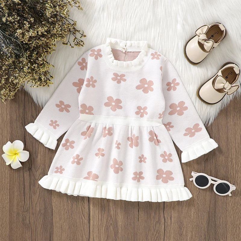 Lioraitiin Toddler Kids Girl Long Sleeve Dress Floral Print Ruffle