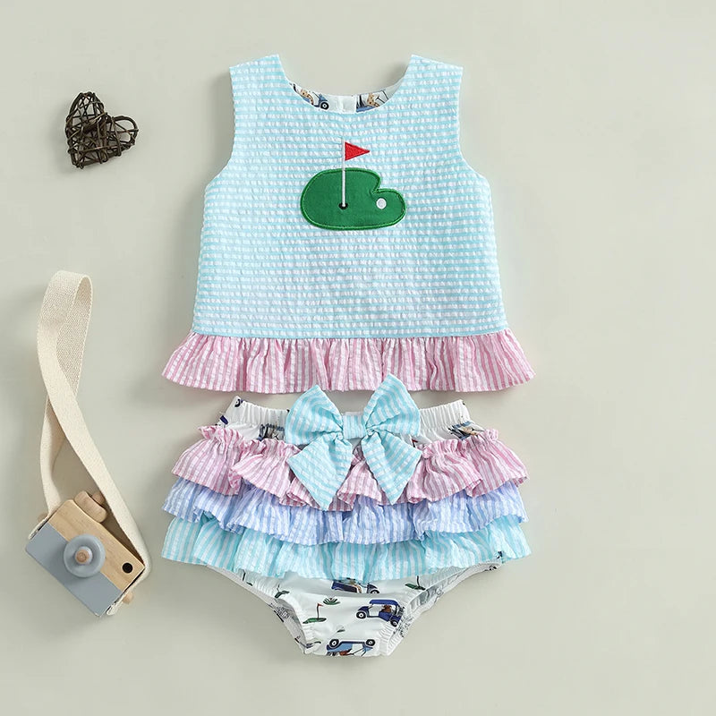 Lioraitiin Toddler Baby Girl Outfits Sleeveless Golf Embroidery Tank