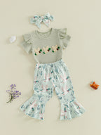 Lioraitiin Baby Girl Outfit Animal Embroidered Striped Crew Neck