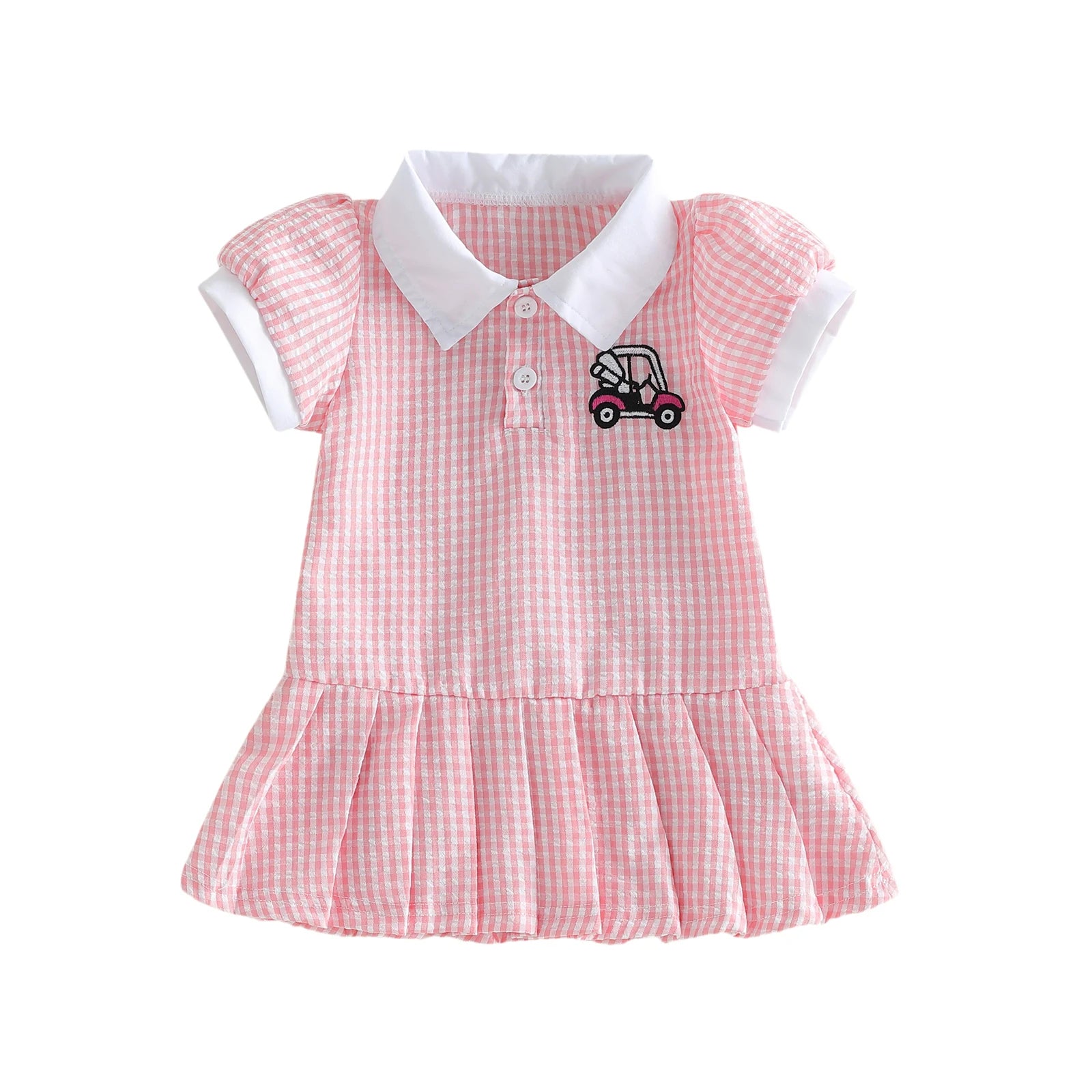 Lioraitiin Toddler Girl A Line Dress Plaid Print Lapel Short Sleeves
