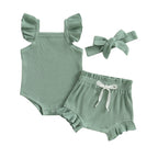 Lioraitiin 0-18M Toddler Girls 3Pcs Fly Sleeve Solid Romper Tops