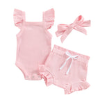 Lioraitiin 0-18M Toddler Girls 3Pcs Fly Sleeve Solid Romper Tops