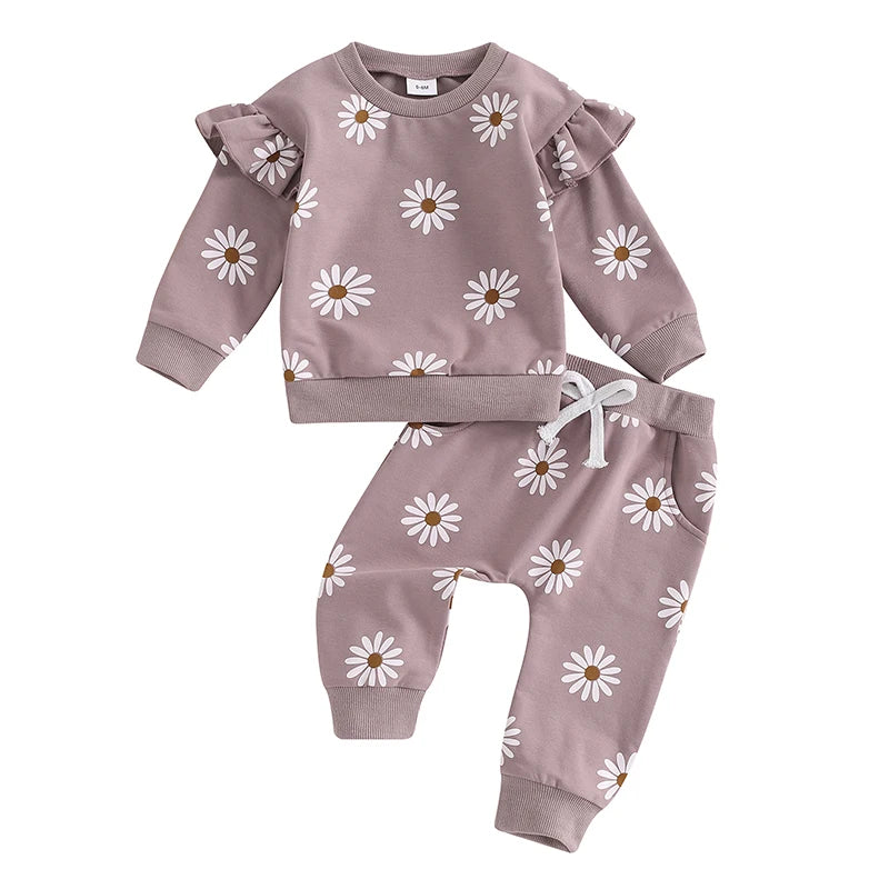 Lioraitiin Toddler Girl Outfit Daisy Print Long Sleeve Sweatshirt
