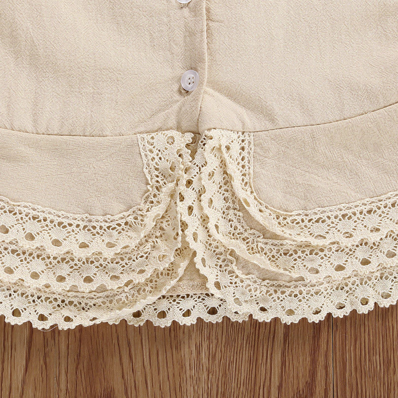 Lioraitiin 0-4Years Toddler Baby Girl Set Sleeveless Lace Pacthwork