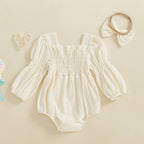 Lioraitiin Baby Girls Romper Long Sleeve Square Neck Solid Color
