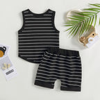 Lioraitiin 0-4Years Kids Baby Boy 2Pcs Outfits Striped Sleeveless