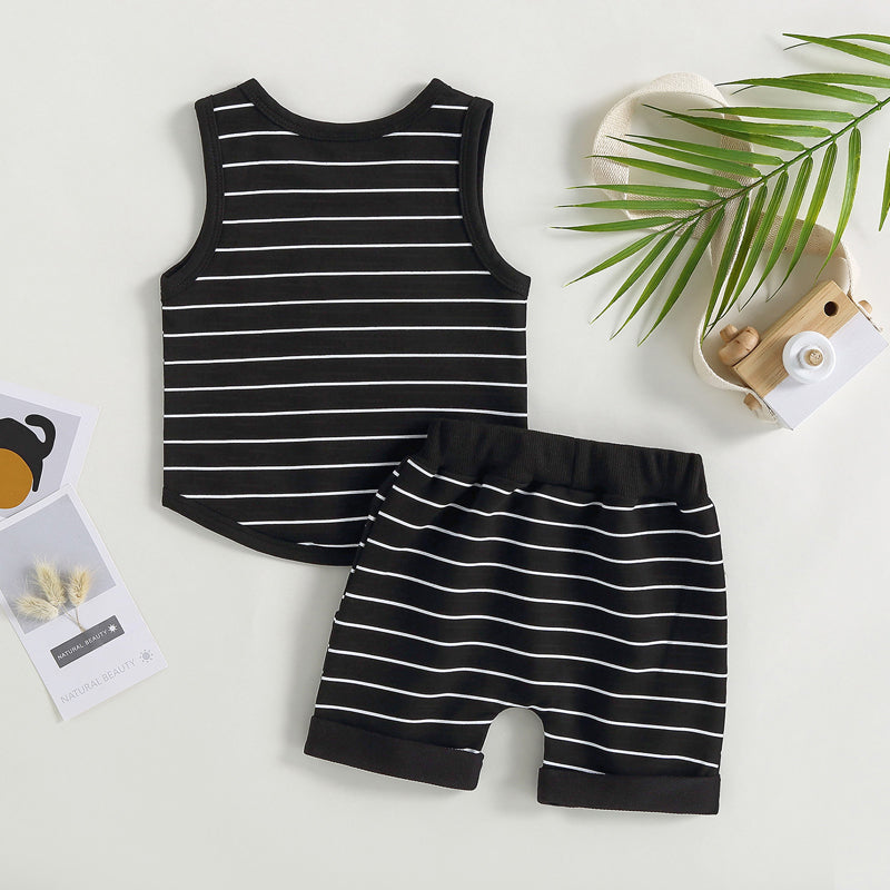 Lioraitiin 0-4Years Kids Baby Boy 2Pcs Outfits Striped Sleeveless