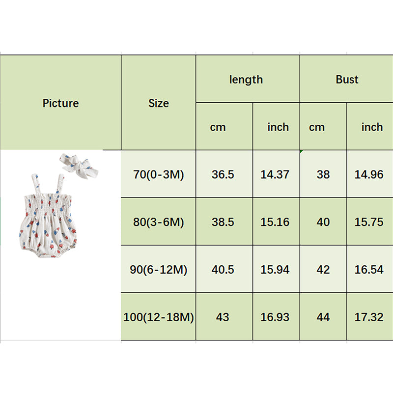Lioraitiin 0-18M Independence Day Baby Girl Jumpsuit Set Ice Cream