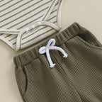 Lioraitiin 0-18M Newborn Baby Boy Girl Waffle Knit Striped Romper