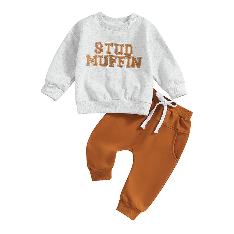 Lioraitiin 0-3Years Baby Boy Girl 2Pcs Outfit Letter Print Long