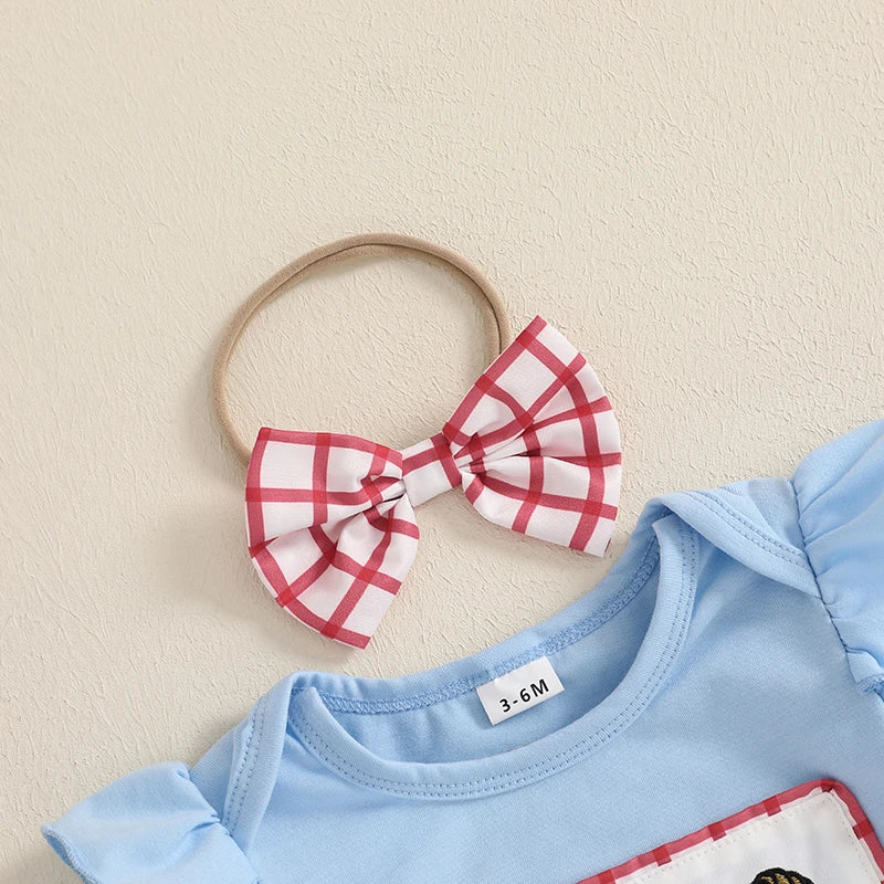 Lioraitiin Baby Girl Outfits Short Sleeve Baseball Embroidery Romper
