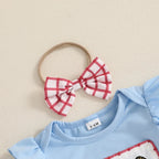 Lioraitiin Baby Girl Outfits Short Sleeve Baseball Embroidery Romper