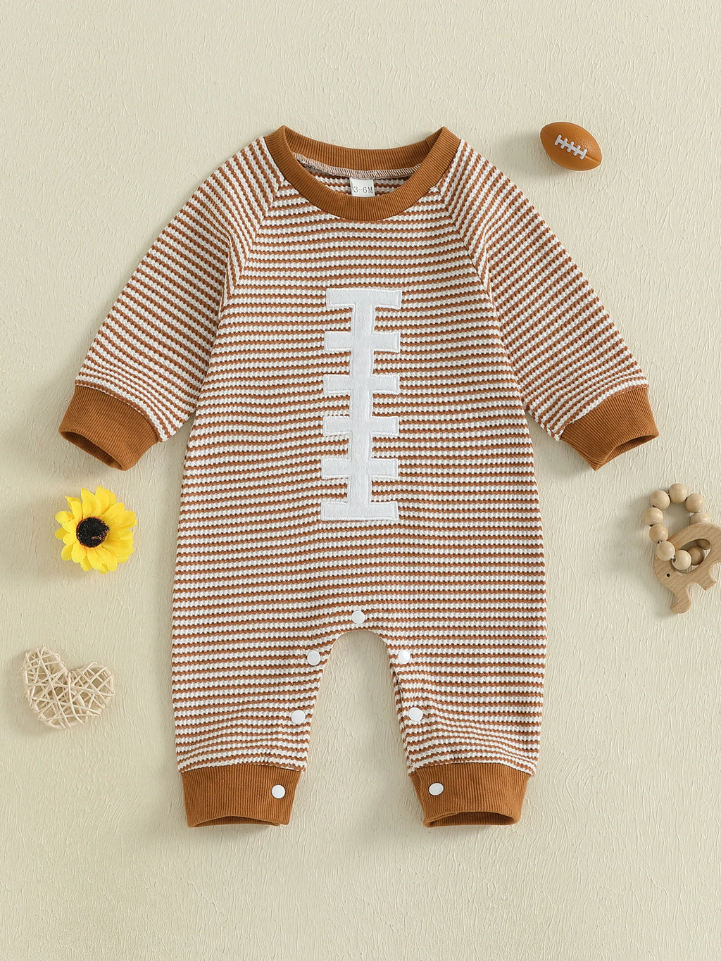 Lioraitiin Baby Boy Sweatshirt Romper Rugby Stripe Print Long Sleeve