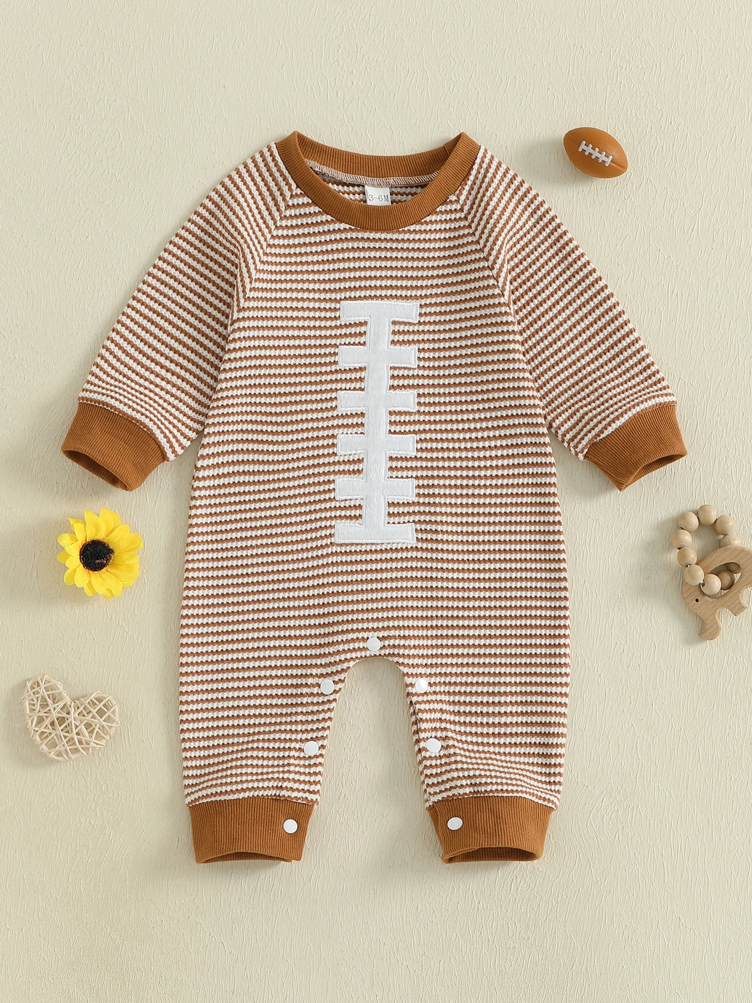 Lioraitiin Baby Boy Sweatshirt Romper Rugby Stripe Print Long Sleeve