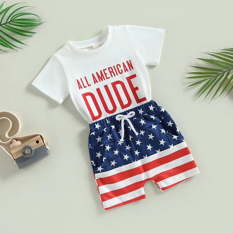 Lioraitiin 0-3Years Toddler Boys 4th of July Outfits Short Sleeve