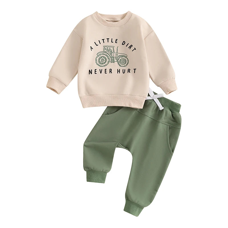 Lioraitiin Baby Boy Outfits Long Sleeve Tractor Letter Print Tops +