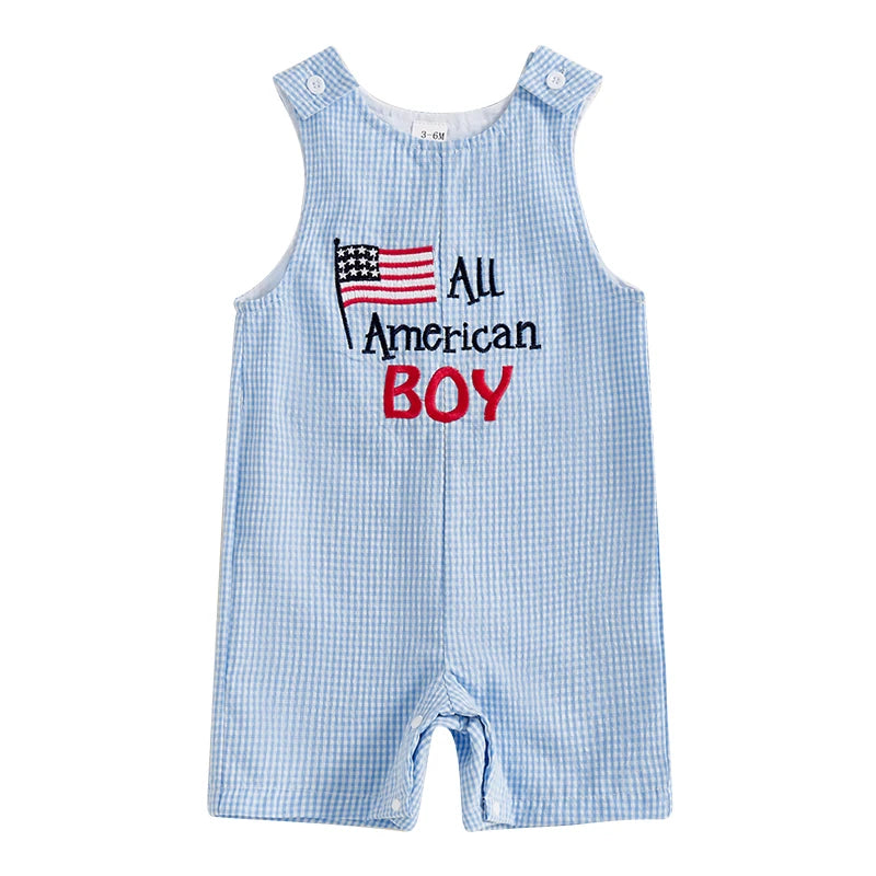 Lioraitiin Baby Boy 4th of July Romper Star Letter Striped Sleeveless