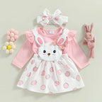 Lioraitiin 0-18M Baby Girl Pink Bunny Outfit Long Sleeve Romper