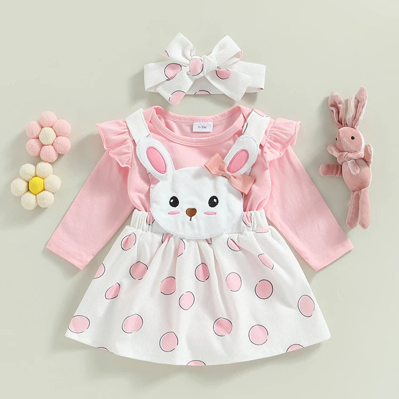 Lioraitiin 0-18M Baby Girl Pink Bunny Outfit Long Sleeve Romper