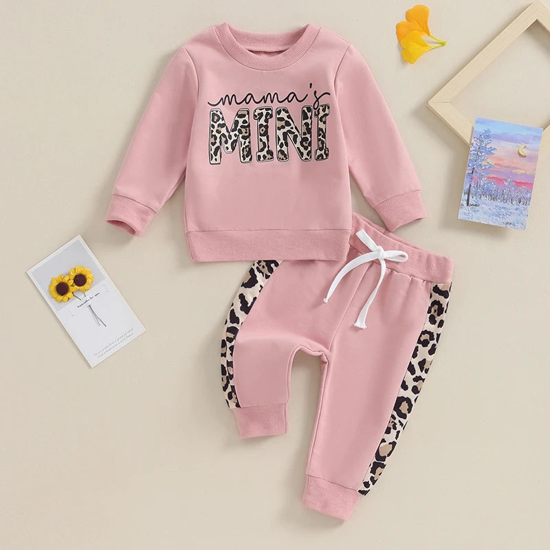 Lioraitiin 0-3Y Newborn Baby Girls Set Letter & Leopard Print Long