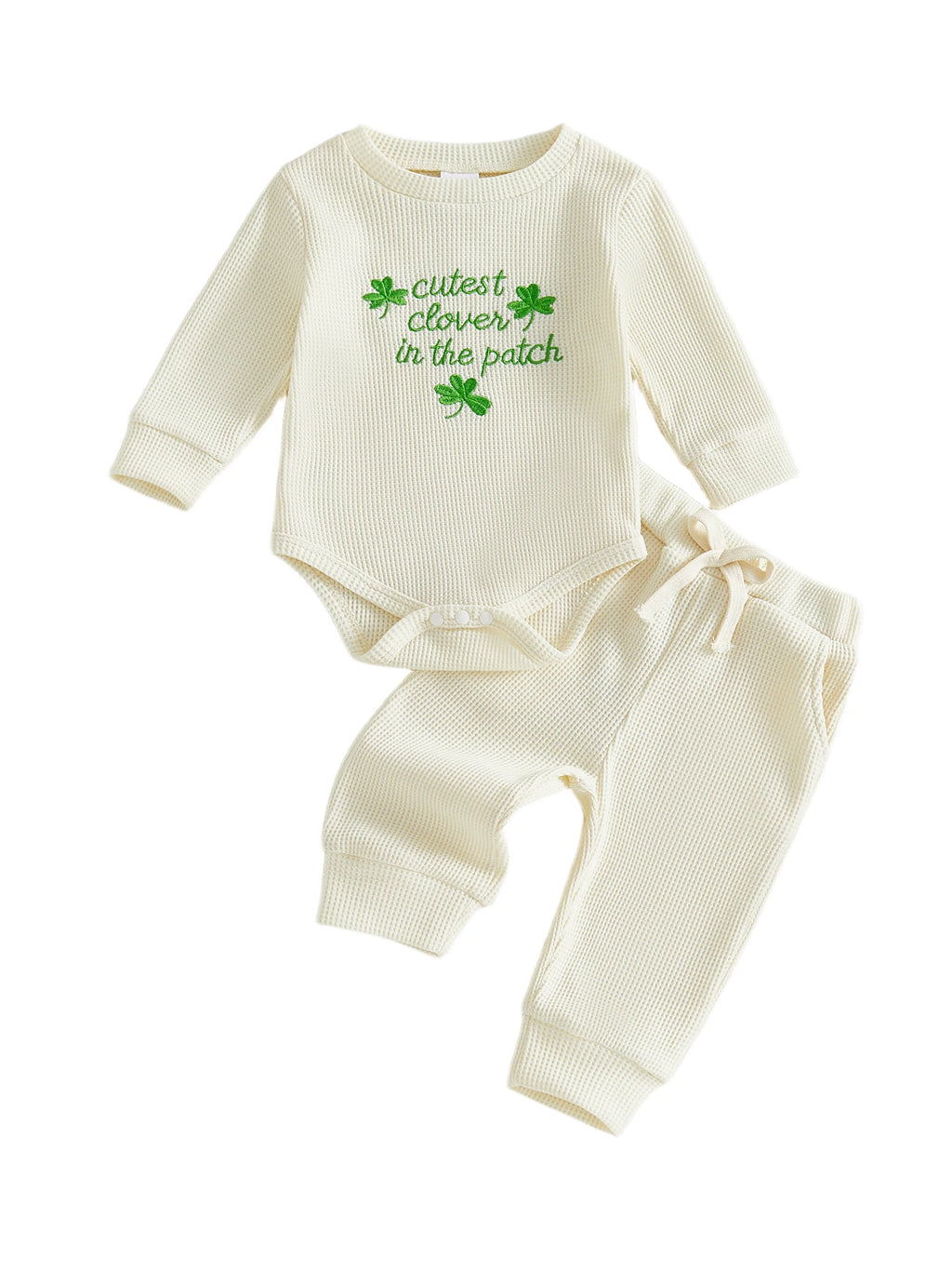 Lioraitiin Baby Girls Outfits Long Sleeve Shamrock Embroidery Romper