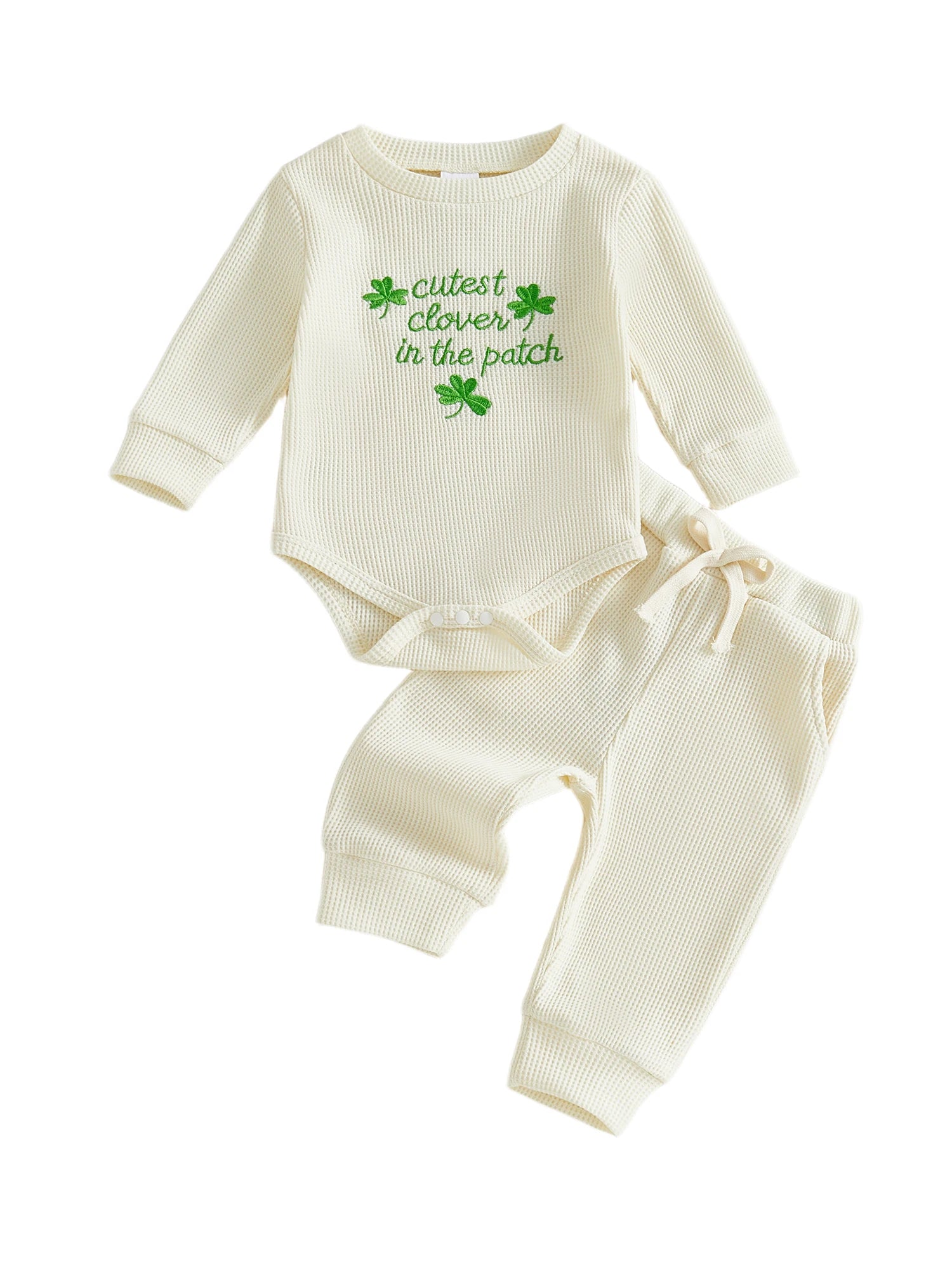 Lioraitiin Baby Girls Outfits Long Sleeve Shamrock Embroidery Romper