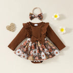 Lioraitiin Baby Girl Outfit, Flower Print Ruffle Trim Long Sleeve
