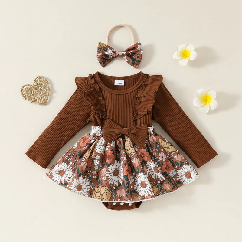 Lioraitiin Baby Girl Outfit, Flower Print Ruffle Trim Long Sleeve