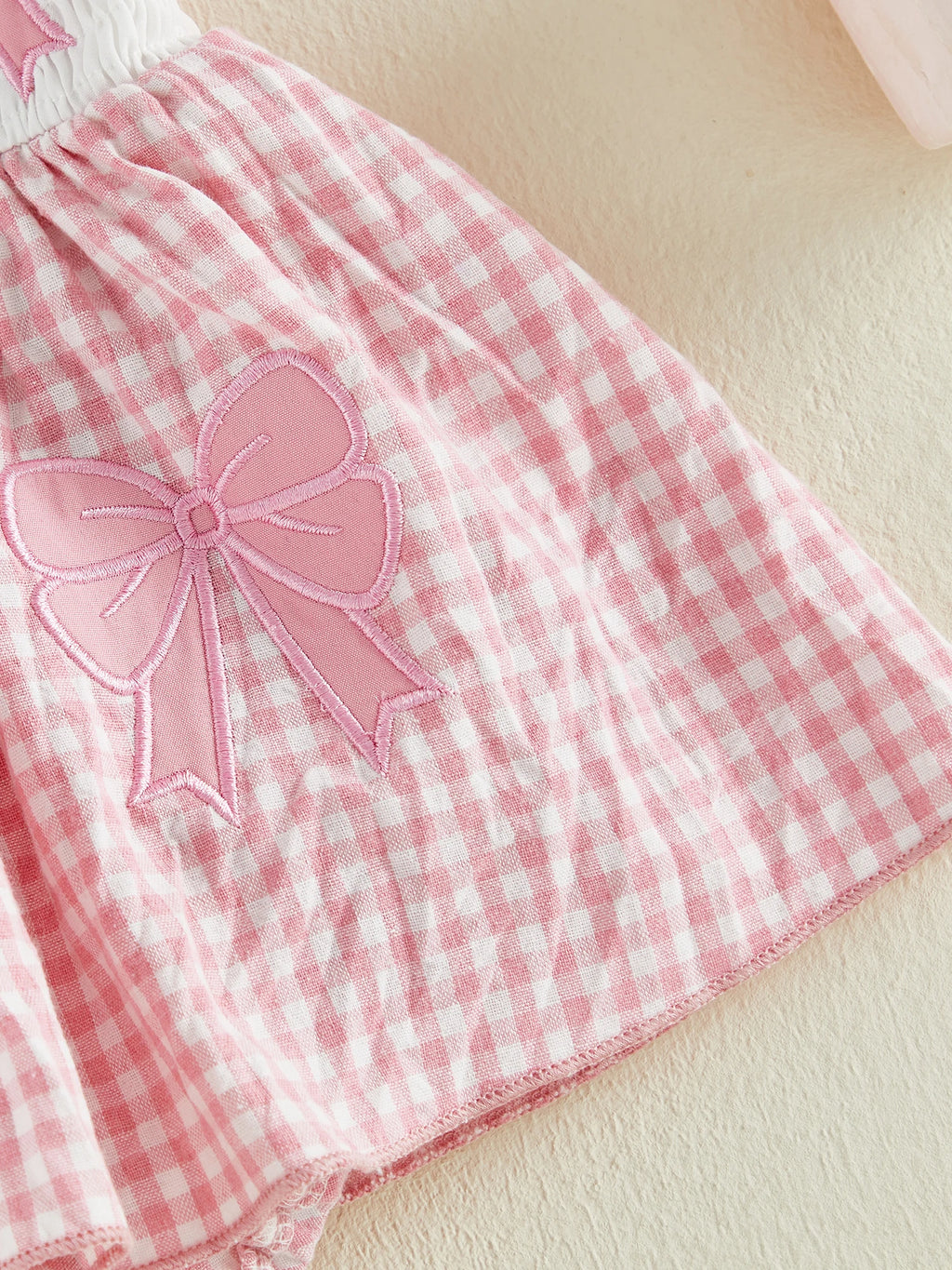 Lioraitiin Baby Girl Plaid Romper Dress Cute Bow Embroidery Smocked