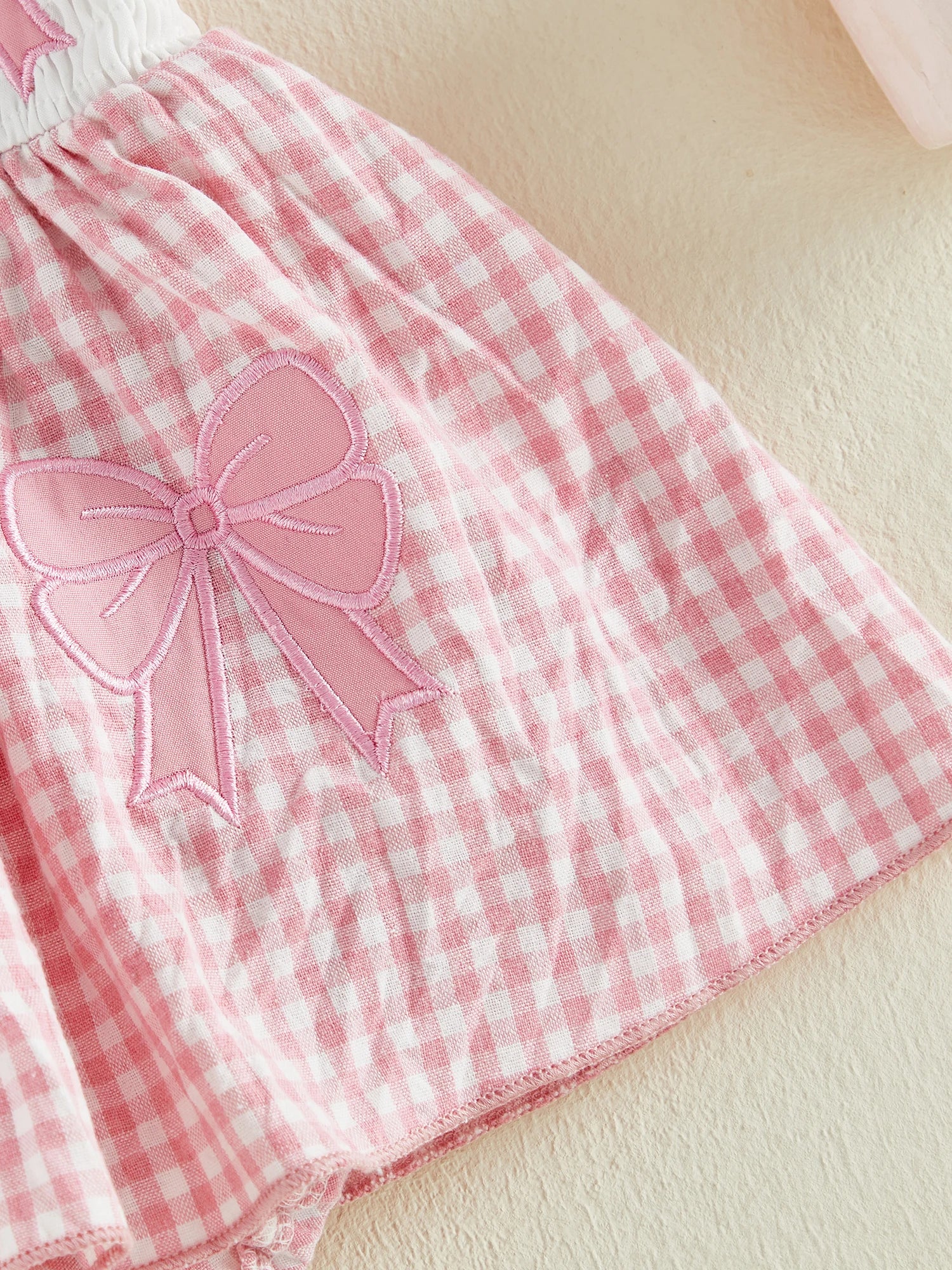 Lioraitiin Baby Girl Plaid Romper Dress Cute Bow Embroidery Smocked